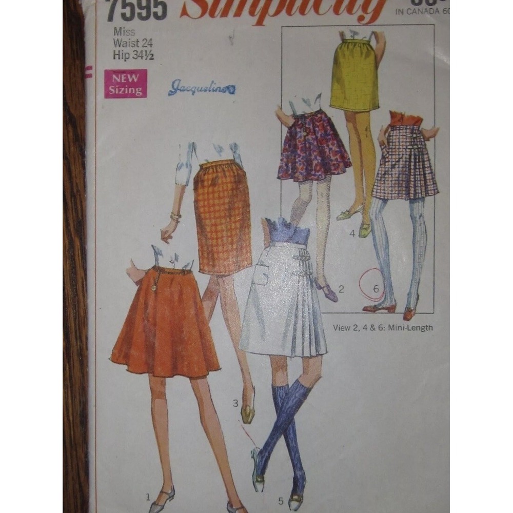 Vintage Simplicity 7595 Sewing Pattern Misses Skirt Set Mini Regular Size 24 W